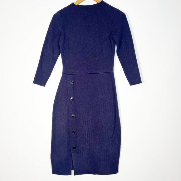 Ann Taylor Navy Blue Button-up Knit Sweater Sheath Dress - Picture 1 of 13